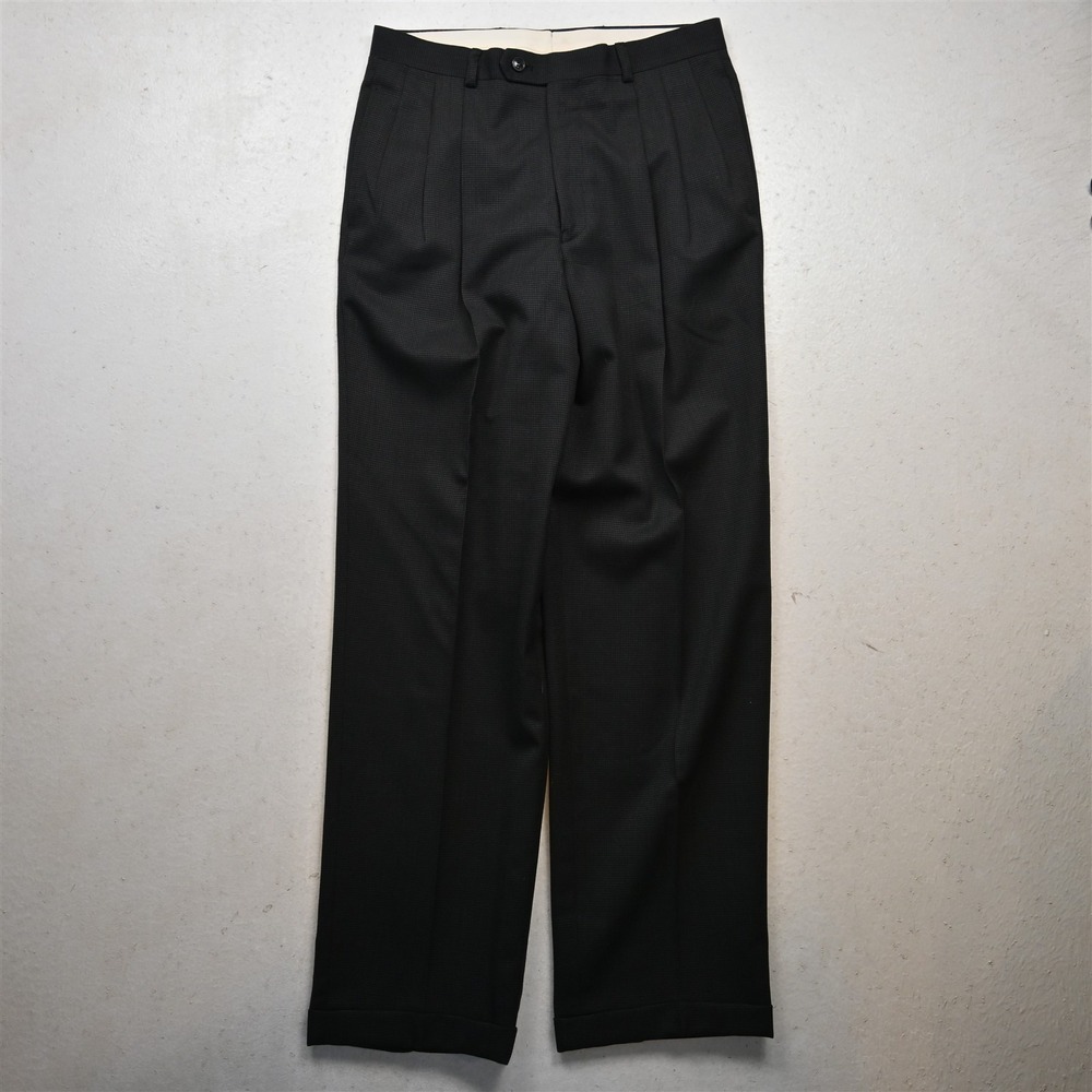 Bespoke 30x32 Gray Birdseye Wool Pleated Cuffed High Waist Dress Mens Pants
